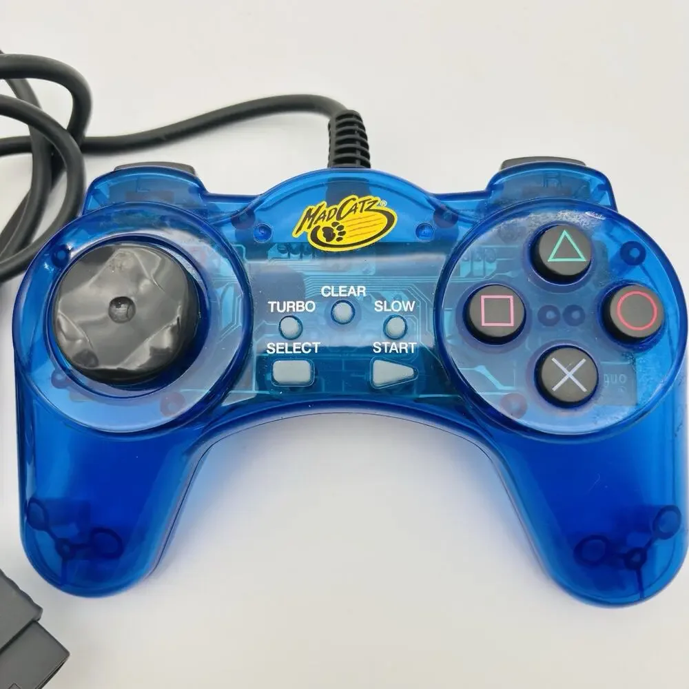 Madcatz Dual Force PS1 & PS2 Controller Clear Blue #8002 Tested Works.